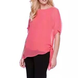 Dana Buchanan Pink Chiffon Side Tie Blouse Coral Layered Top XL